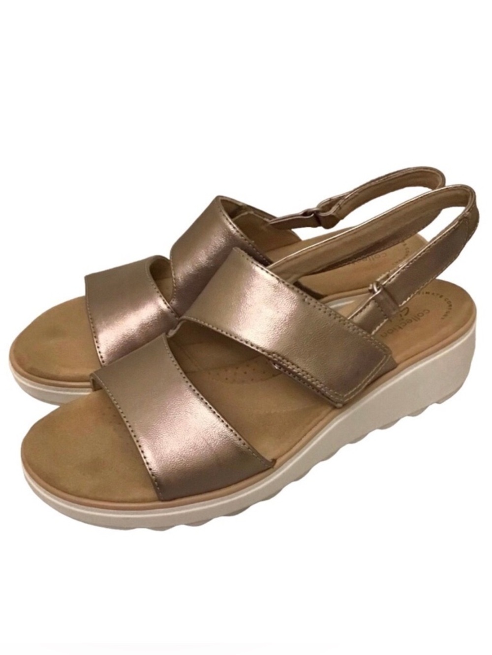 Clarks 10 Jillian Pearl Wedge Sandals Women’s Comfort Shoes Metallic Pewter